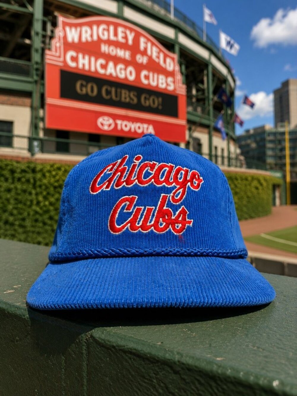 Chicago Cubs Mens Corduroy Blue Snapback Hat MLB Official License Pre-Owned